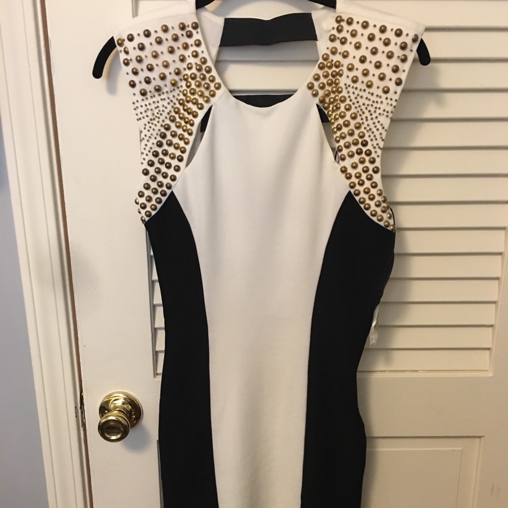Black, white and gold dress